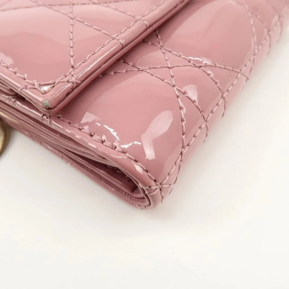 ❤️Authentic Christian Dior Lady Dior Canage Patent Leather Tri-fold Wallet ❤️